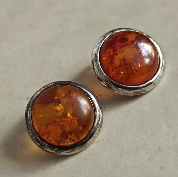 Vintage Jewelry - Vintage Baltic Amber and Sterling Silver Earrings